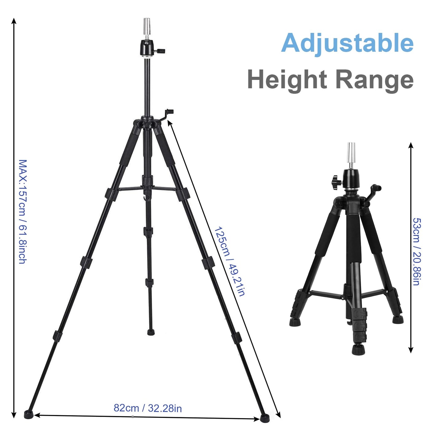 NomadSphere Heavy Duty Wig Stand Tripod Adjustable up to 62 Inch, 360° Rotation with Non-Slip Base and Hook Carry Bag for Hair Styling Training Display
