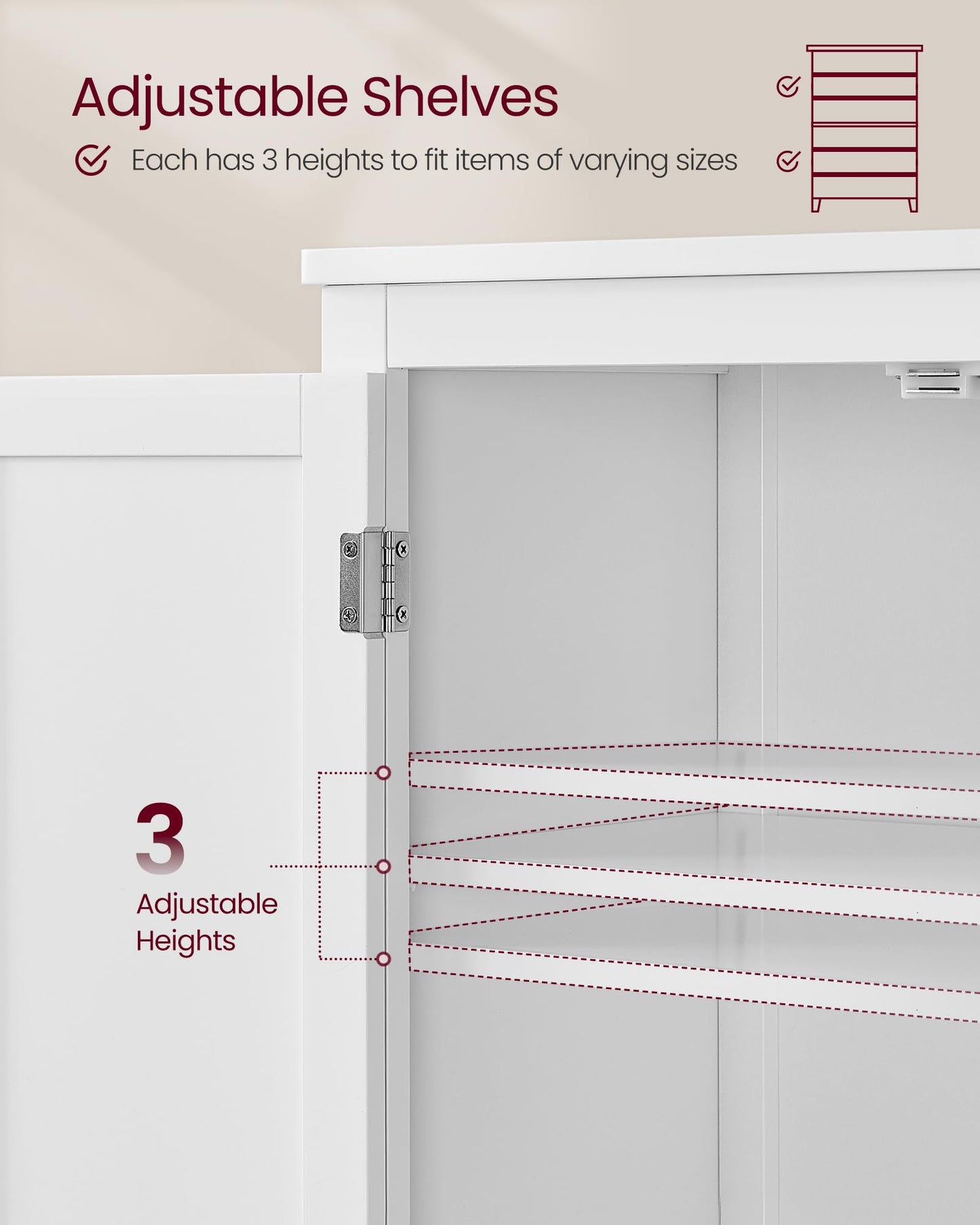 VASAGLE Floor Storage Cabinet, Freestanding Storage Unit with 4 Doors, Adjustable Shelves, 11.8 x 23.6 x 66.9 Inches, for Entryway, Bathroom, Cloud White UBBC550W01