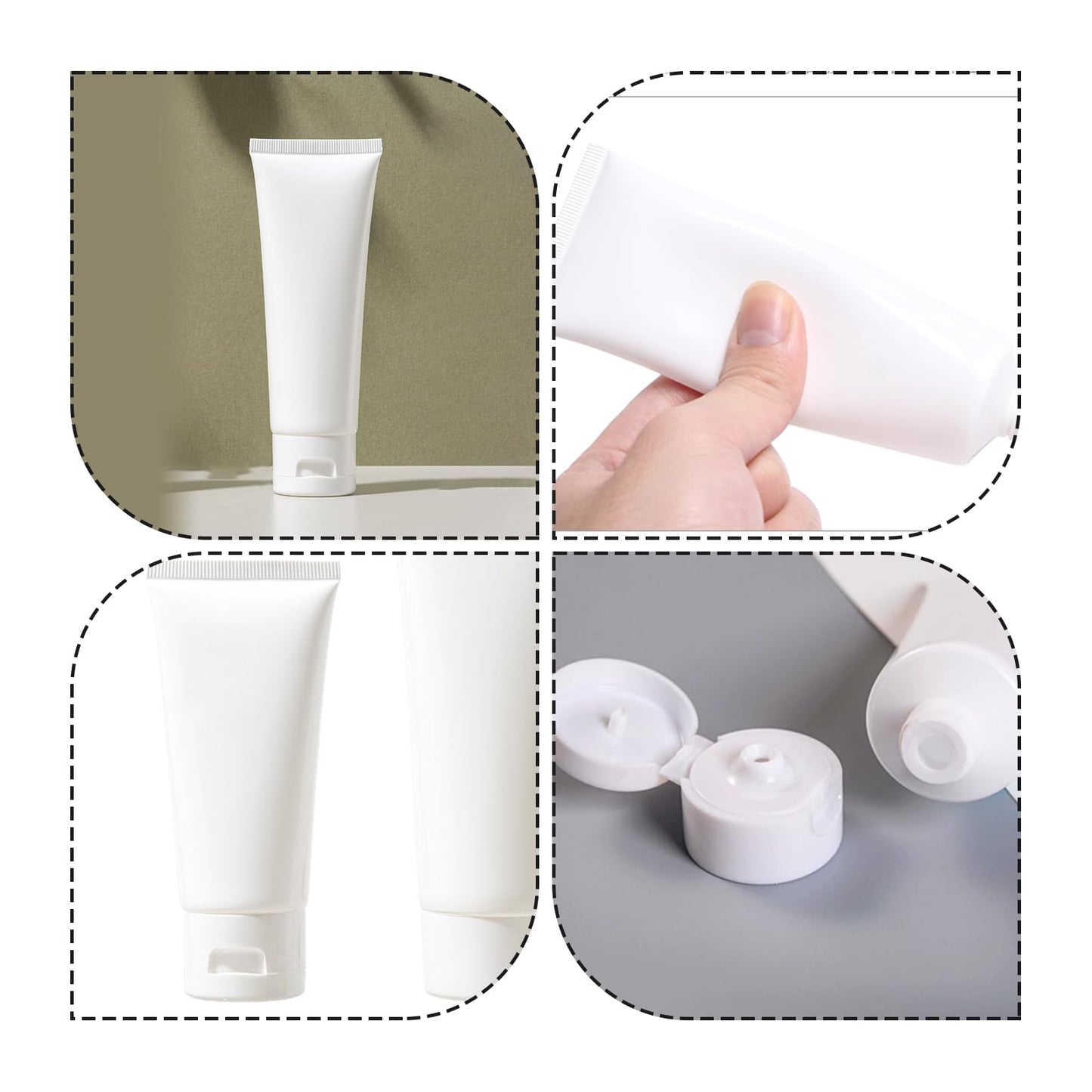 VASANA 20PCS 100ml/3.4oz Empty Refill White Plastic Cosmetic Lotion Tubes Bottles Shampoo Facial Cleanser Makeup Sample Soft Container Tube Bottle Vial Jar Pot Case with Flip Cap