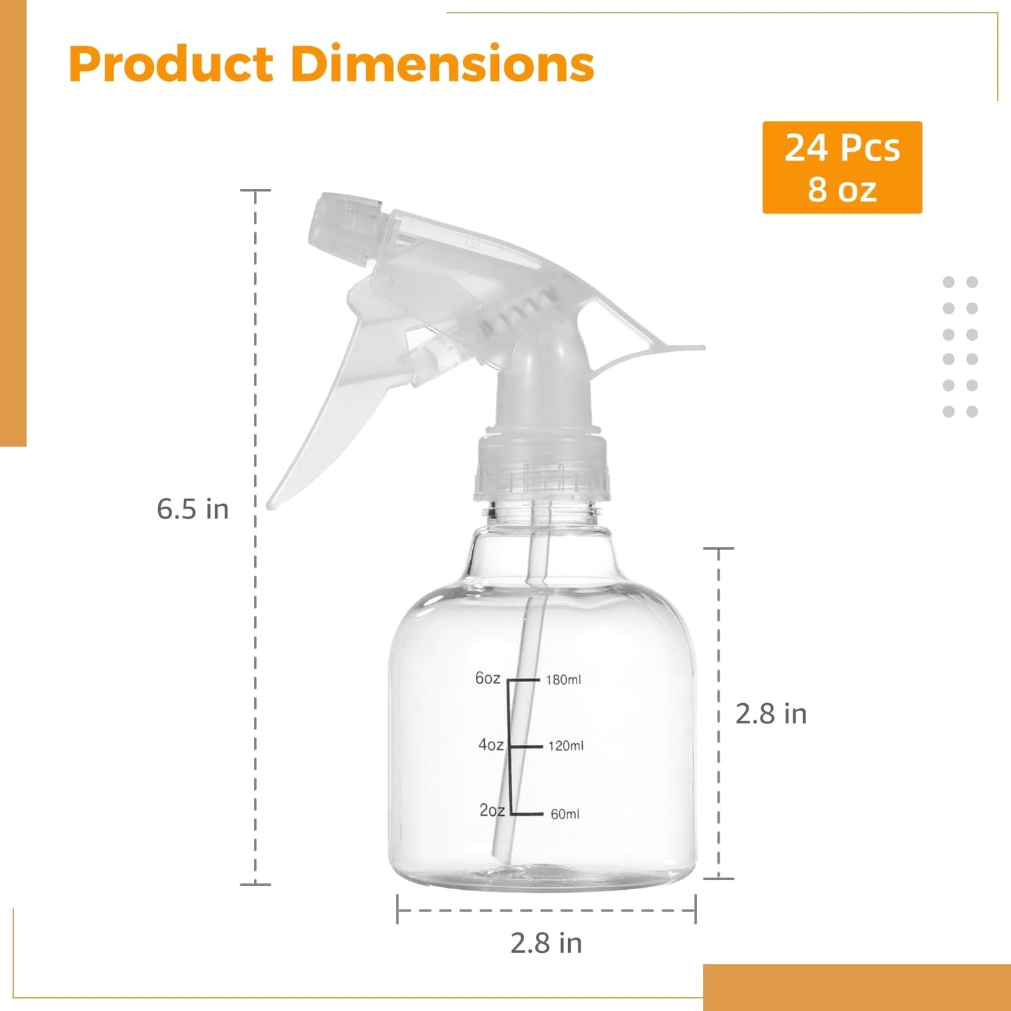 Skdqiee 24 Pcs 8 oz Small Sprayers, Dual Scales Plastic Spray Bottles, Refillable Empty with Adjustable Nozzles, Leak-Proof Storage Bottles for Cleaning, Gardening, Hair Care