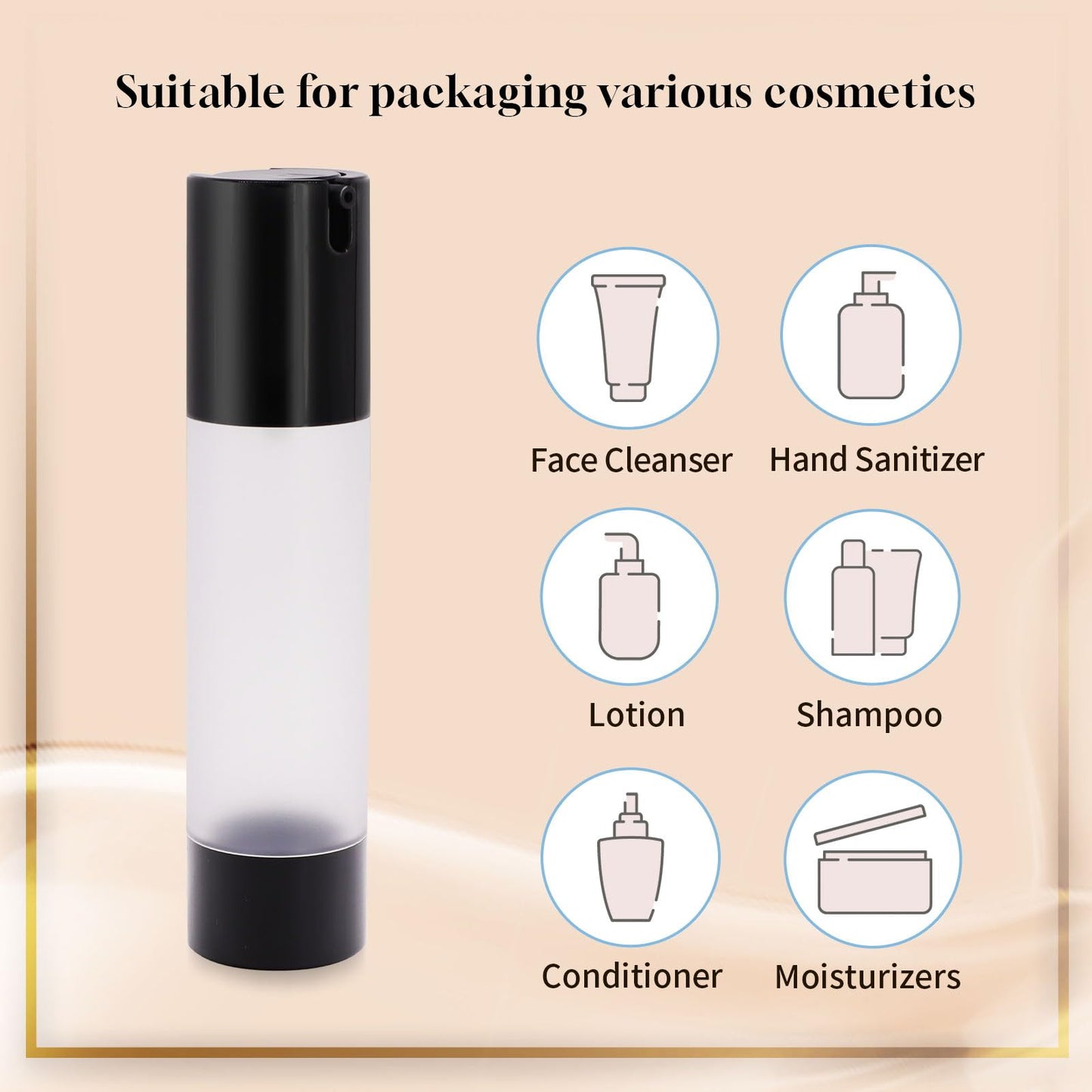 AJLTPA 6Pcs 1.7oz 50ml Frosted Transparent Airless Pump Bottles with Funnel, Travel Size Vacuum Dispenser Refillable Cosmetic Containers For Foundations, Cream, Serums, Shampoo, Lotion(Black)