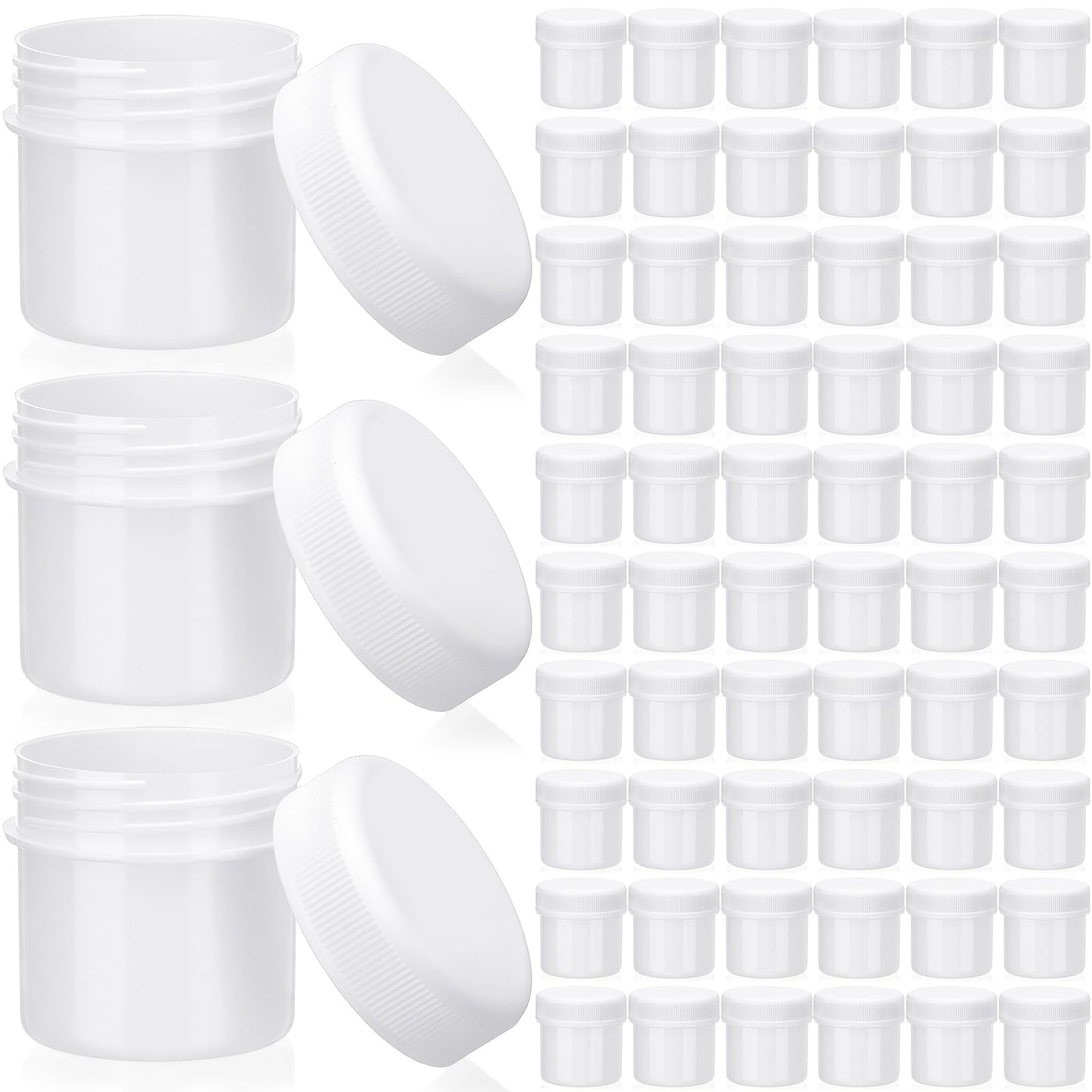 Meanplan 100 Pcs 1 oz Plastic Container Jars with Lids Round Leak Proof Refillable Small Cosmetic Jars for Lotion, Cream, Makeup, Eye Shadow, Rhinestone, Samples, Pot, Travel Storage(White)
