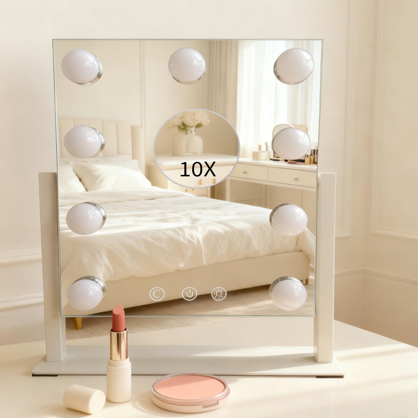 Hollywood Vanity Mirror with Lights - 9 Dimmable Bulbs, 3 Color Modes & 10x Magnification, Smart Touch Control, 360° Rotation, Perfect as Travel Mirror with Light, Stocking Stuffers for Teen Girls