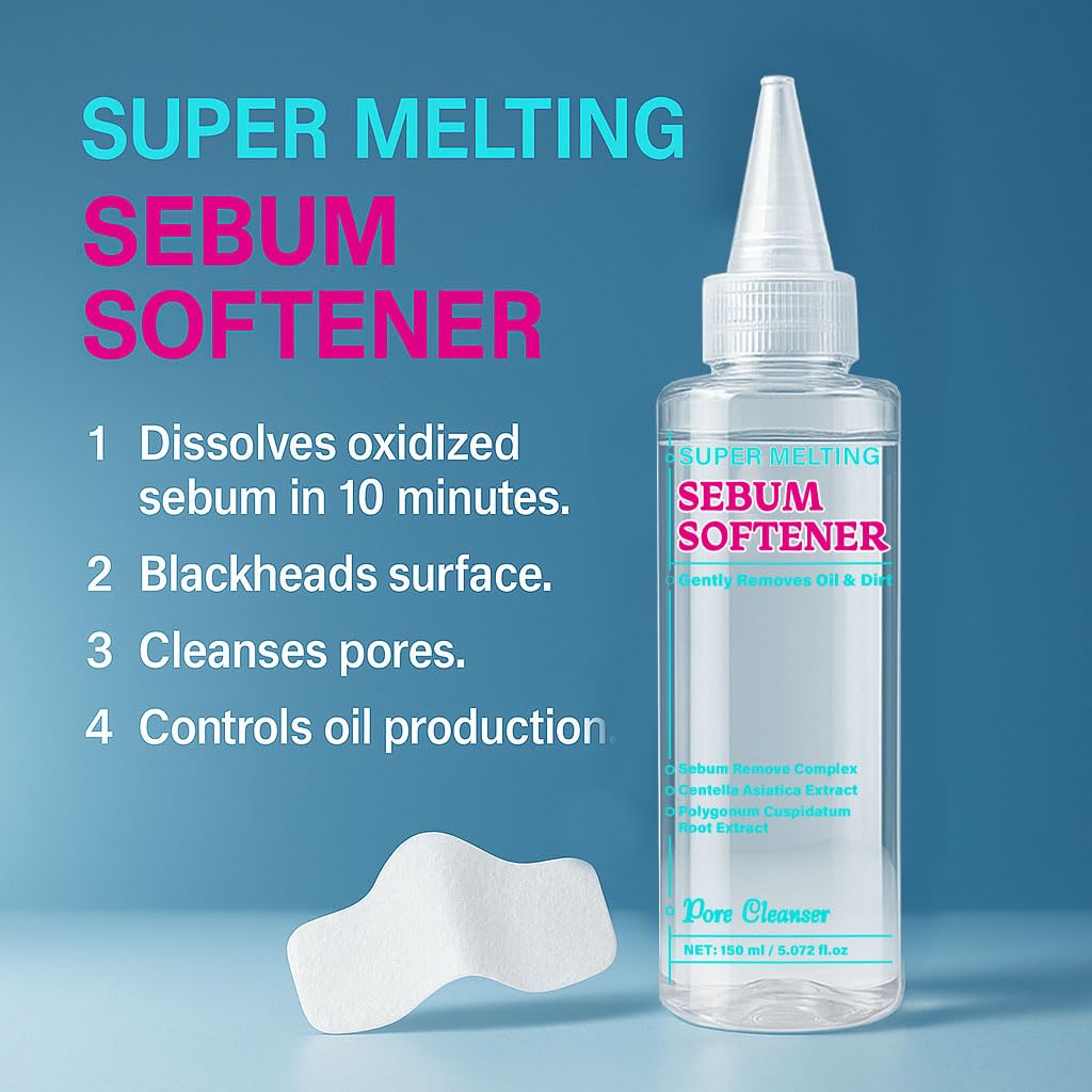 Lanthome Super Melting Sebum Softener for Pore Cleansing Solution, Blackhead Softener, 10-Minutes Melts Away Blackheads and Sebum for Oily Nose 150mL with 40 Skin Wrap Cotton Pads