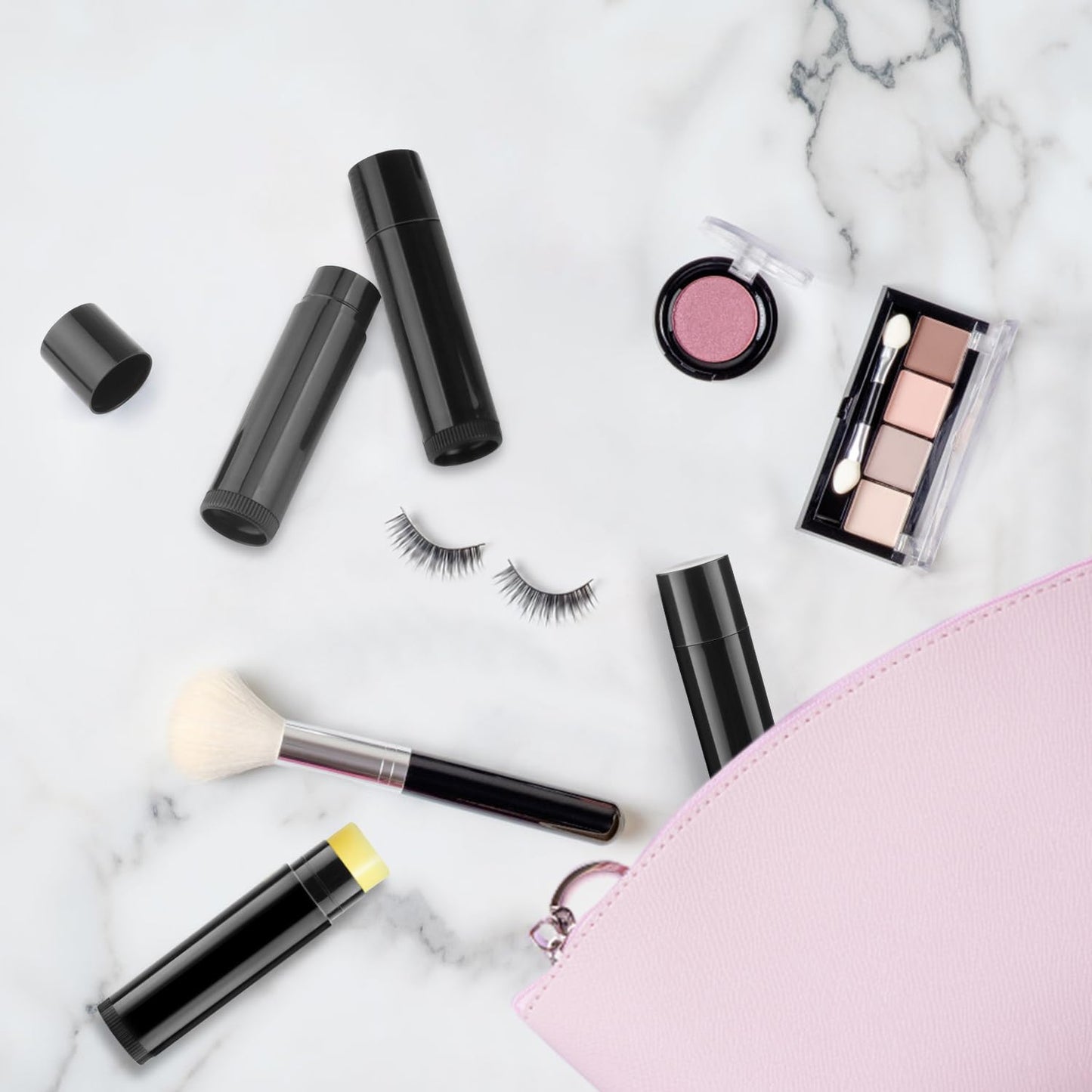 100 Pcs 5g Plastic Lipstick Tube Empty Black Lip Balm Tubes Containers Lip Gloss Storage Container Holder with Caps for DIY Lip Balm Cosmetic