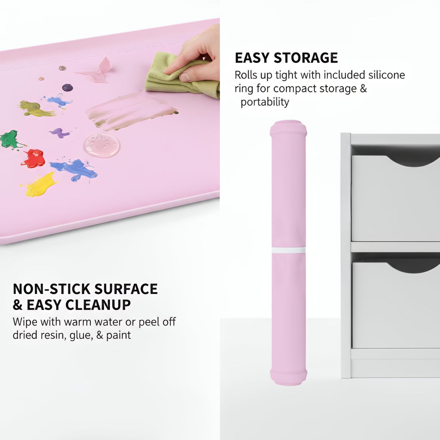 Silicone Mats for Crafts, 24" x 16" Silicone Craft Mat with 0.7" High Raised Edges to Contain Spills, Food Grade Large Painting Mat for Resin, Clay, Slime, Jewelry Making (Pink)