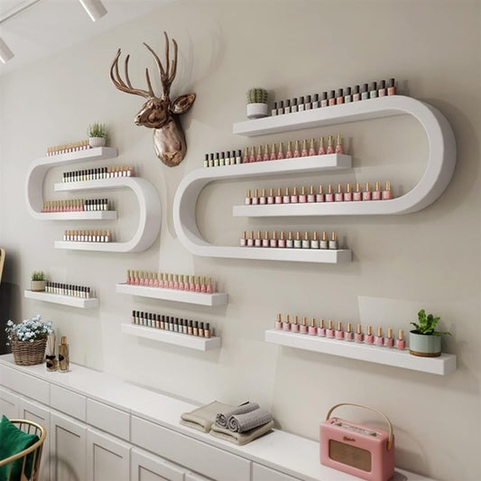 Nail Polish Wall Rack, Metal Wall Mounted Shelves, Nail Polish Holder, U-Shaped Perfume Storage Display Rack, Nail Polish Organizer Wall, Hanging Salon Beauty Nail Shop Organizer Holder(White,8-Piece