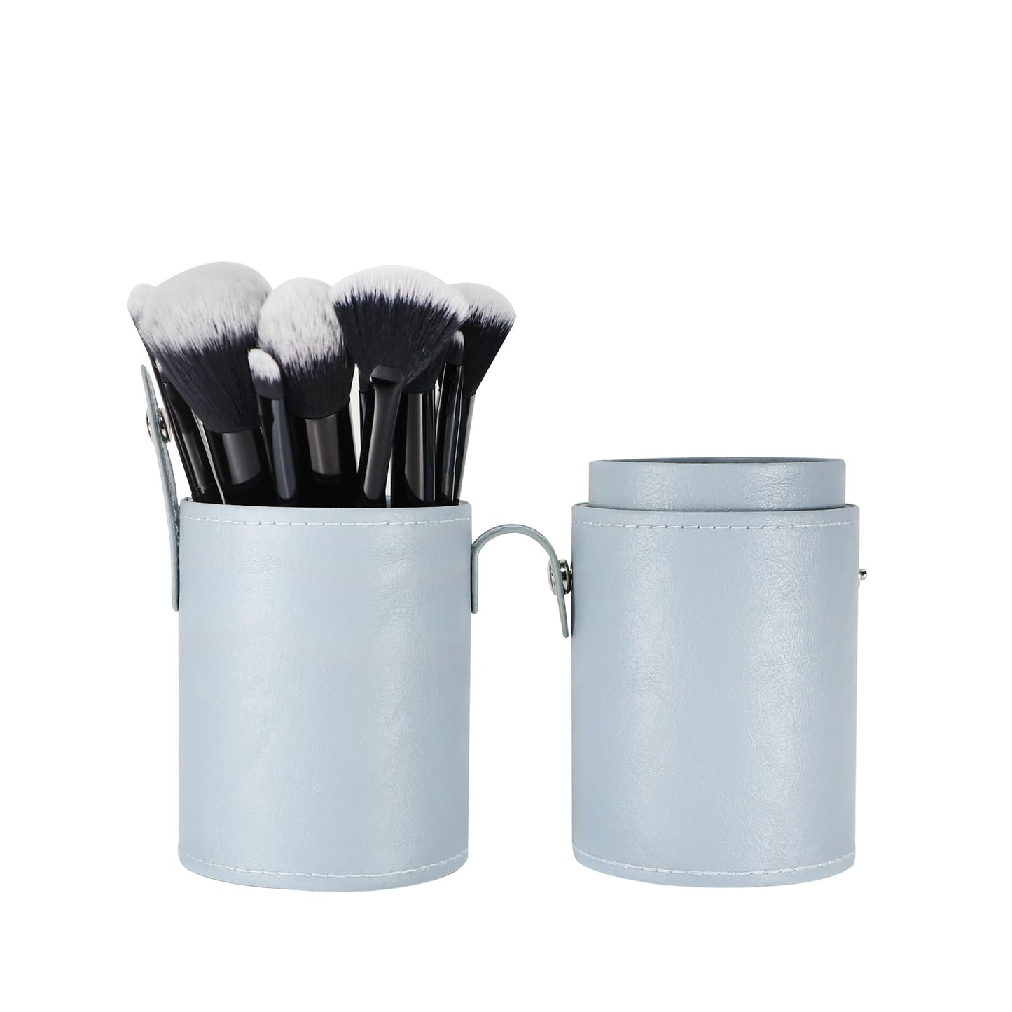 Kososuru Portable Makeup Brush Case,Pu Leather Makeup Brush Holder with Button,Travel Cup Storage Dustproof Makeup Cosmetic Bags for Women (Light blue)