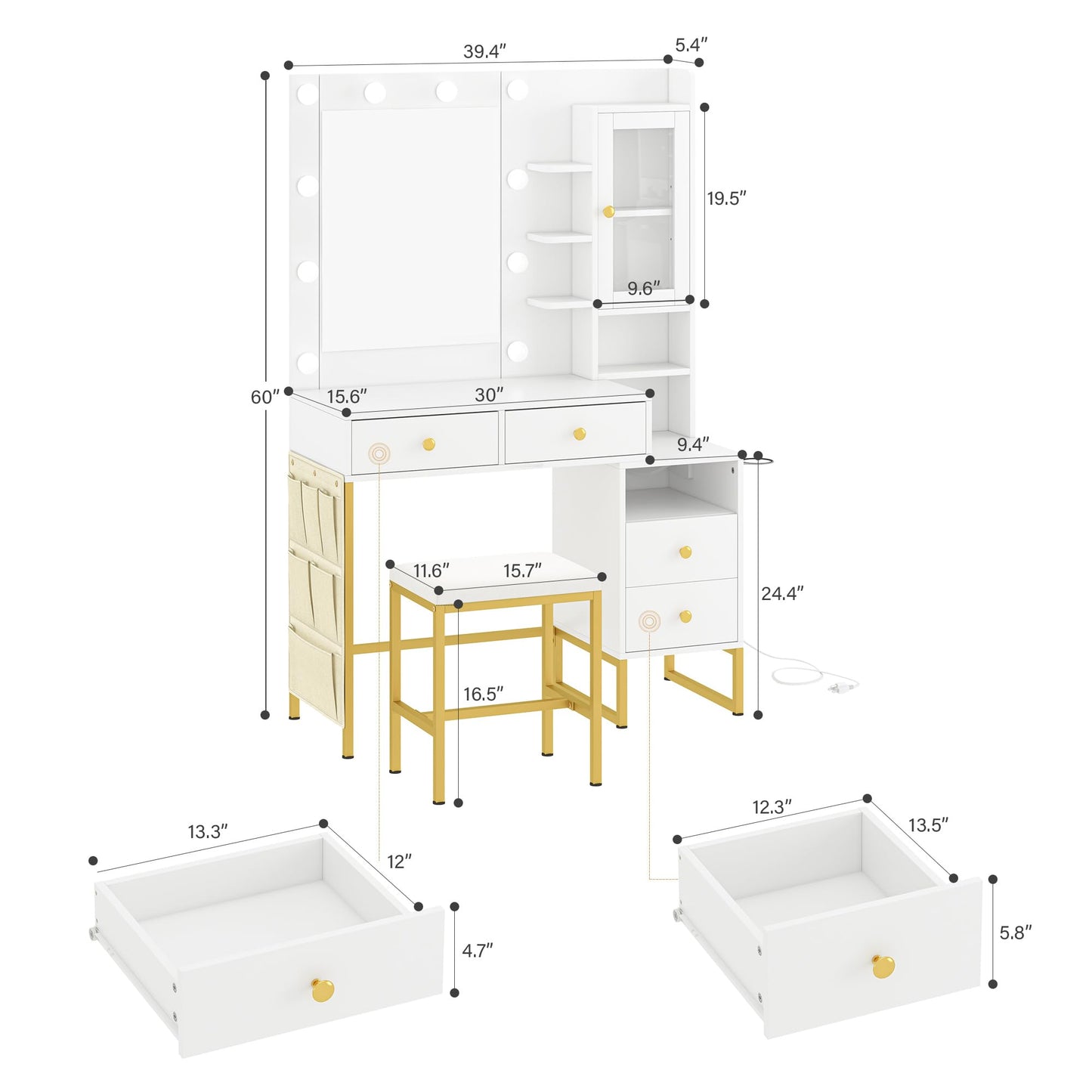 YIKEHOME 40" W Makeup Vanity Desk with Mirror Set