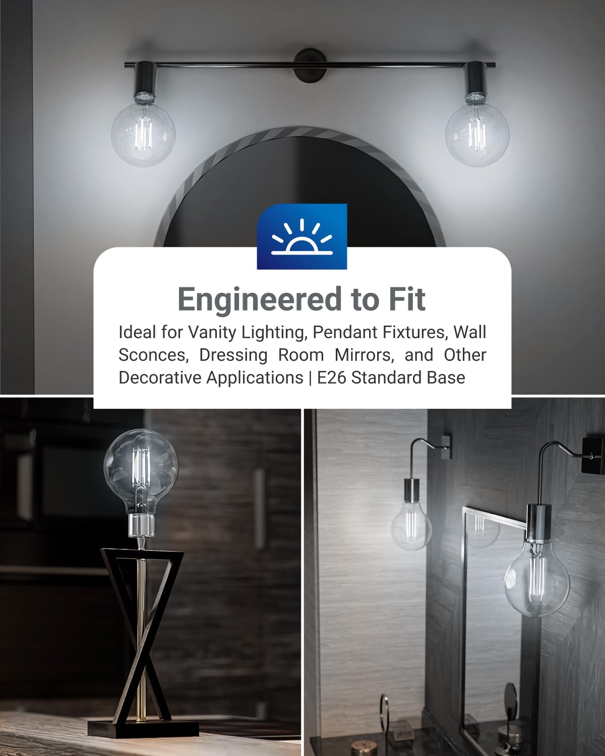 Sunco G25 Globe Light Bulbs LED Edison Vanity Light Bulbs, CRI90, 3000K Warm White, Dimmable, 5W=60W, Clear Vintage Filament Globe, 500 Lumens, E26 Base, Indoor Outdoor, UL