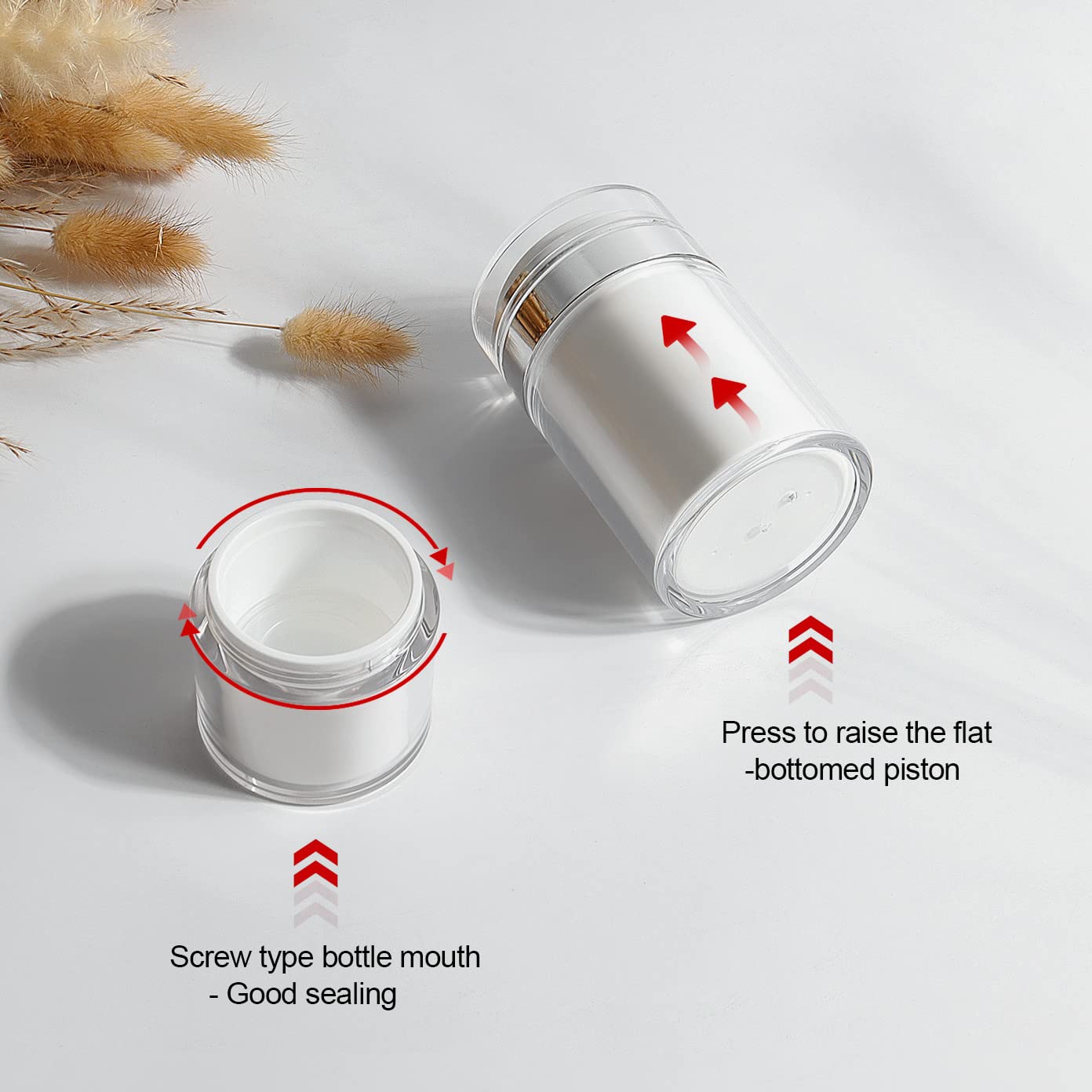 3Pack Airless Pump Jars - 50ml Moisturizer Dispenser Vacuum Bottle Jar - Airless Cosmetic Pump Containers for Lotions, New Empty Jar with Lid 1.7 Oz