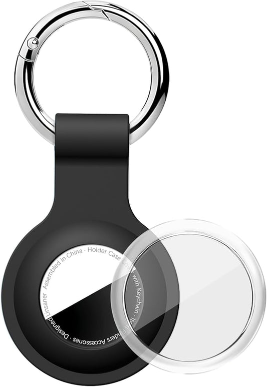 Upgrade Compatible with AirTag Holder Keychain Waterproof Silicone for Air Tag Case with Transparent Shell Key Ring Tags Chain for Apple GPS Item Finders Accessories, Black