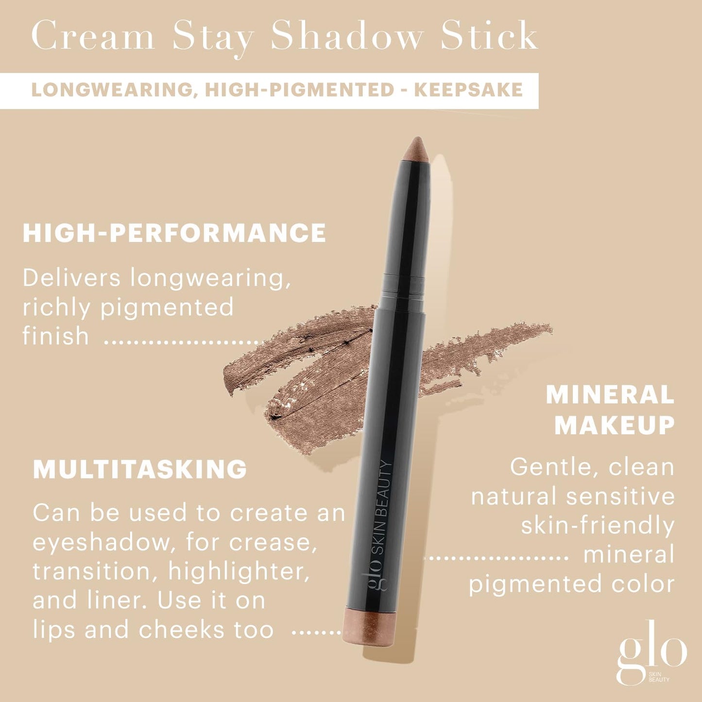 Glo Skin Beauty Cream Stay Shadow Stick (Keepsake) - Multi-Purpose Eyeshadow Mineral Makeup Can Also Be Used as Liner on Lips or Cheeks, 12-Hours of Wear
