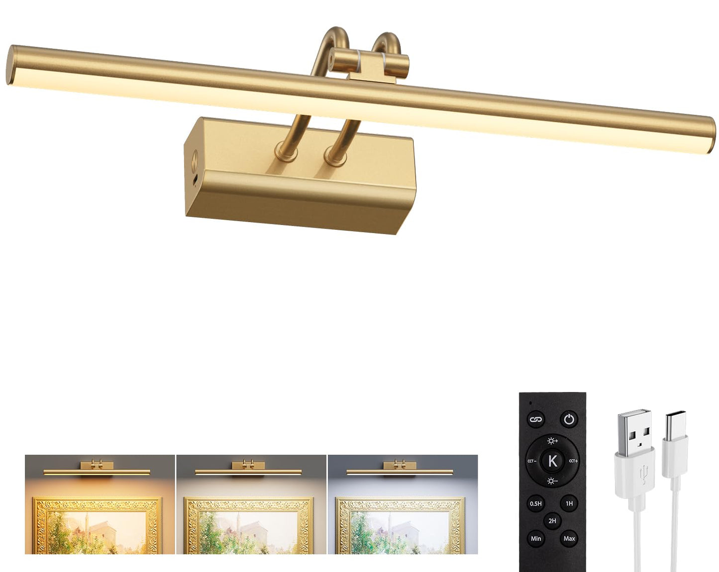 Percantis 13.8'' Battery Operated Picture Light for Wall, Remote Control