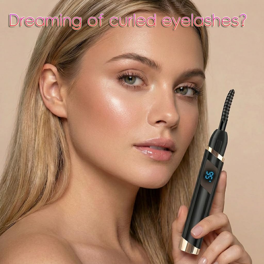 Heated Eyelash Curler-4 Temp Modes 65°-95°C LED Display, Electric Eye Lash Curler for 24H Long Lasting, Type-C Rechargeable Heated Lash Curler for Natural Thick Lashes, Makeup Gift,Matte Black-1