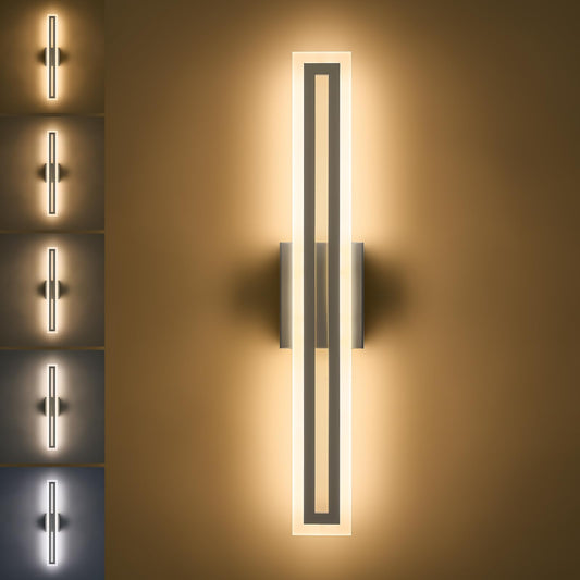 Sparklelf Modern LED Wall Sconce Silver Dimmable LED Vanity Lights Bathroom Lighting Fixtures Over Mirror Long Wall Light for Bathroom Dining Room, L24Inch 5CCT