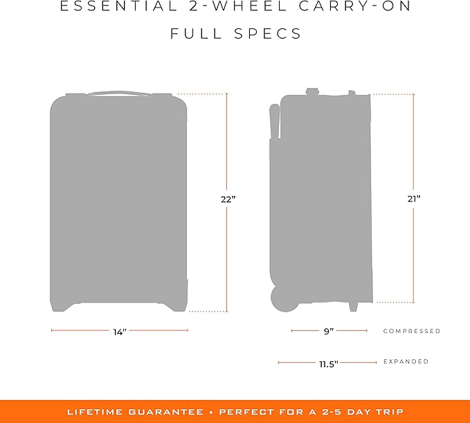 Briggs & Riley Essential 22" 2-Wheel Expandable Carry On - Luggage for Travel, Suitcases with Wheels, Softside Rolling Bag for Men & Women, Self-Repairing Zipper - Baseline Collection, Black