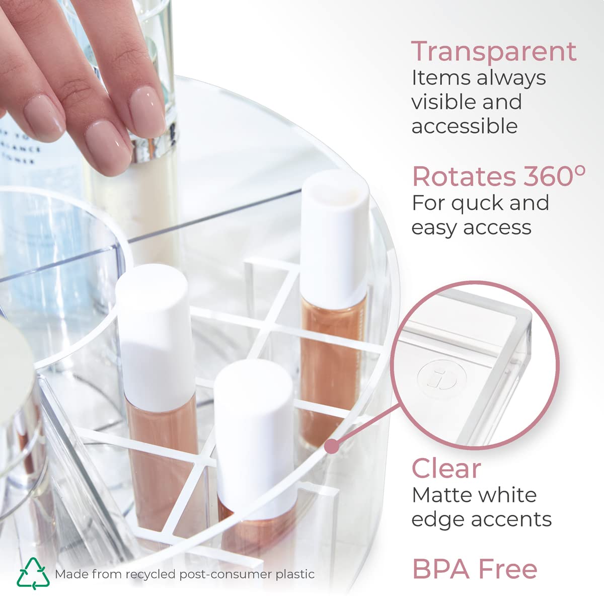 iDesign The Sarah Tanno Collection Lazy Susan Spinning Cosmetic Organizer, Clear 7.7" x 7.7"