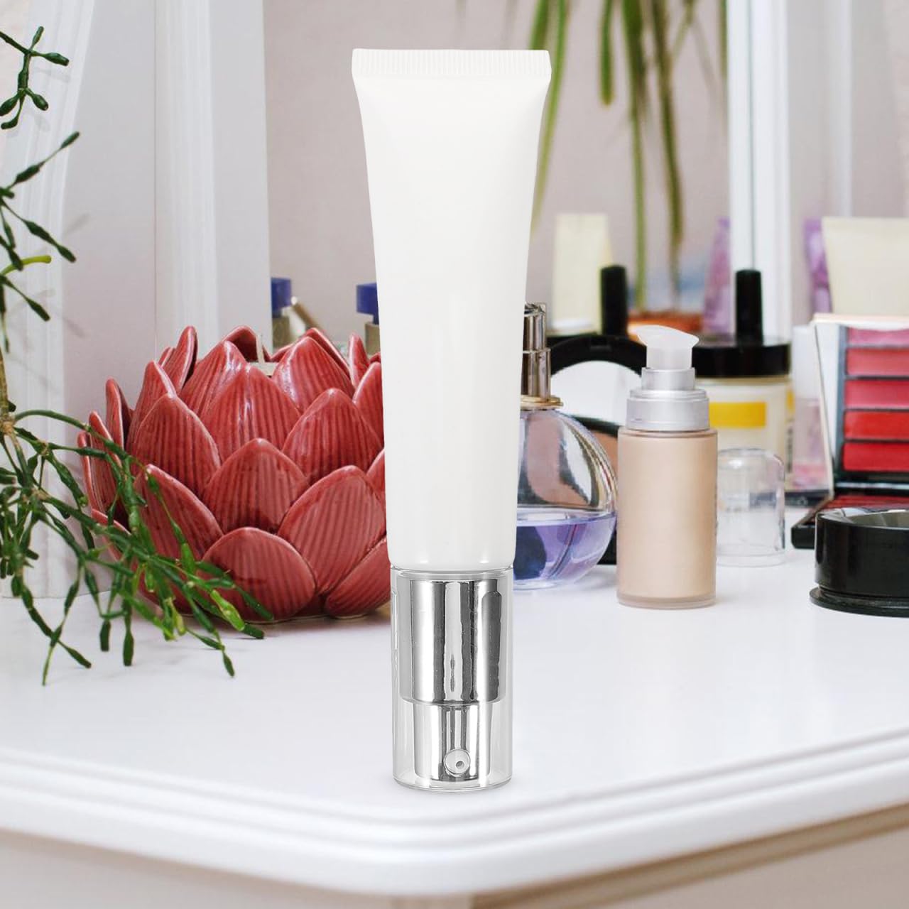 CALLARON Refillable Squeeze Bottle with Pump Dispenser Makeup Pump Dispenser for Lotion Cream and Foundation Travel Cosmetic Tube for Purse 5.51 X 1.57 X 1.18 in 1 Pack