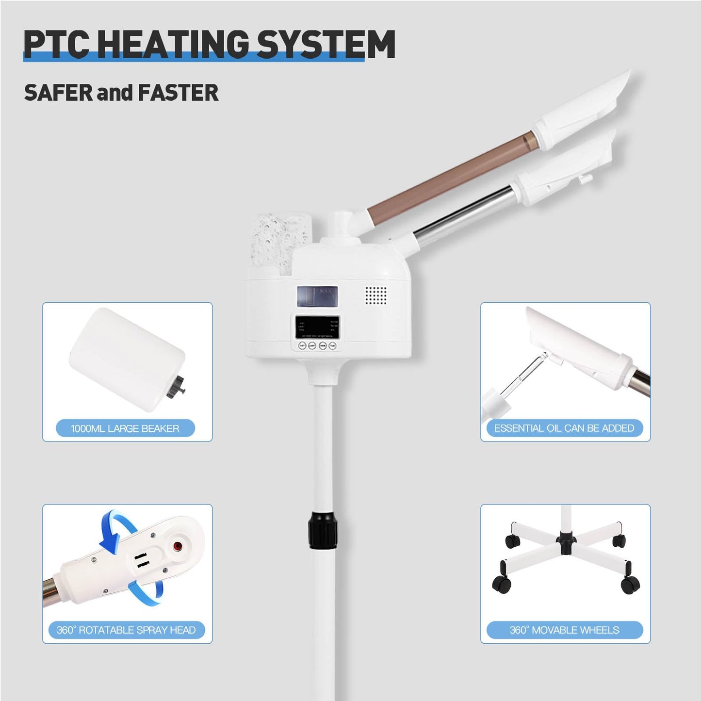 Facial Steamer with Hot & Cold Mist Function, 2 in 1 Facial Steamer for Beauty Salon