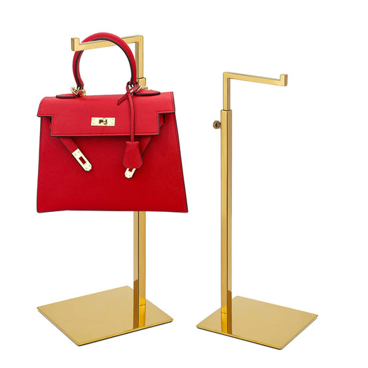 K KAIDIYIN Gold Purse Display Stand, 2 Pack Handbag Display Stand Adjustable Height Stainless Steel Stability Non-slip Base,22lbs Large Bags Display Rack Luxury Purse Holder for Table Retail Closet