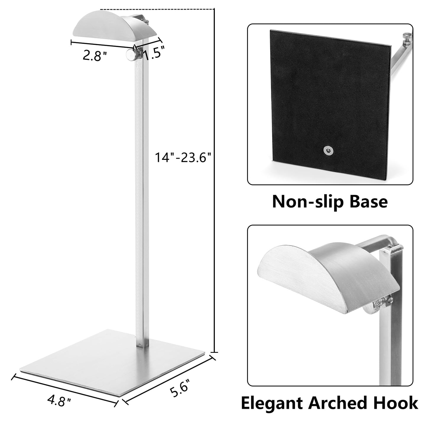 Hacaroa 3 Pack Purse Display Stand Stainless Steel, Adjustable Height Metal Handbag Holder Single Bag Jewelry Display Rack for Closet, Boutique Store, Silver