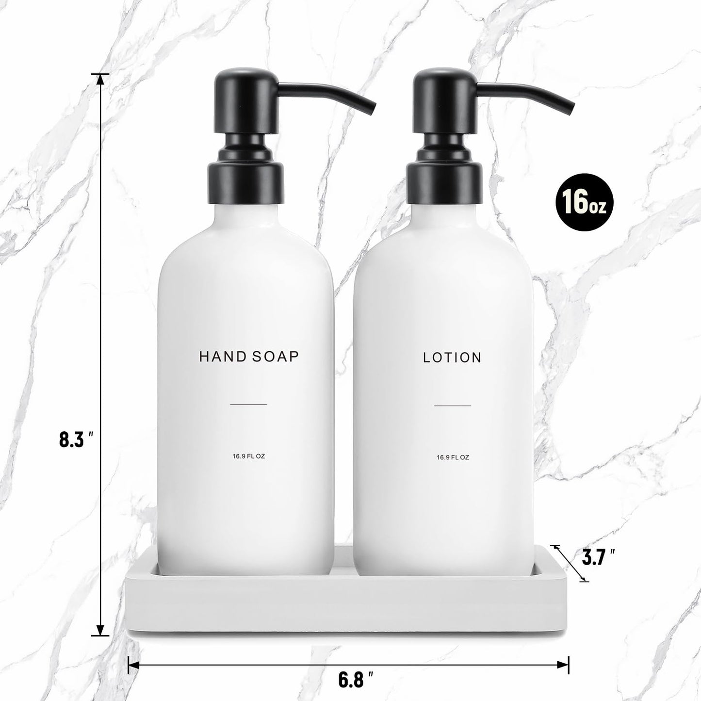 Prus Waso White Soap Dispenser Set, Contains Hand and Lotion Dispenser with Pump. Perfect for Guest Bathroom Decor. (White)