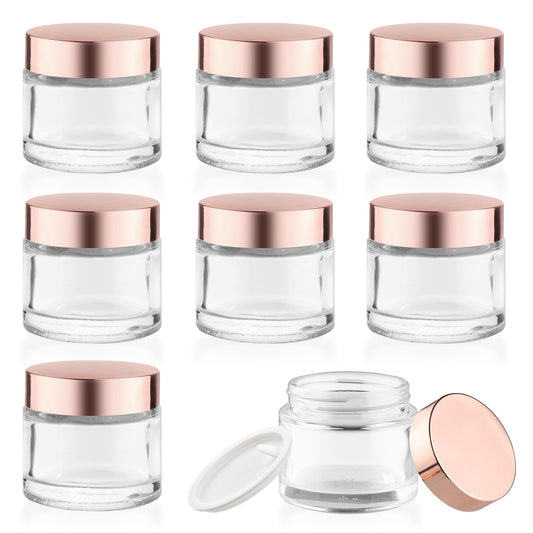 8 Pcs 60g/2oz Cream Jars Glass Cosmetic Containers Empty Glass Sample Jars with Leakproof Lids for Makeup Lotion Eye Creams Scrub Home Travel - Clear