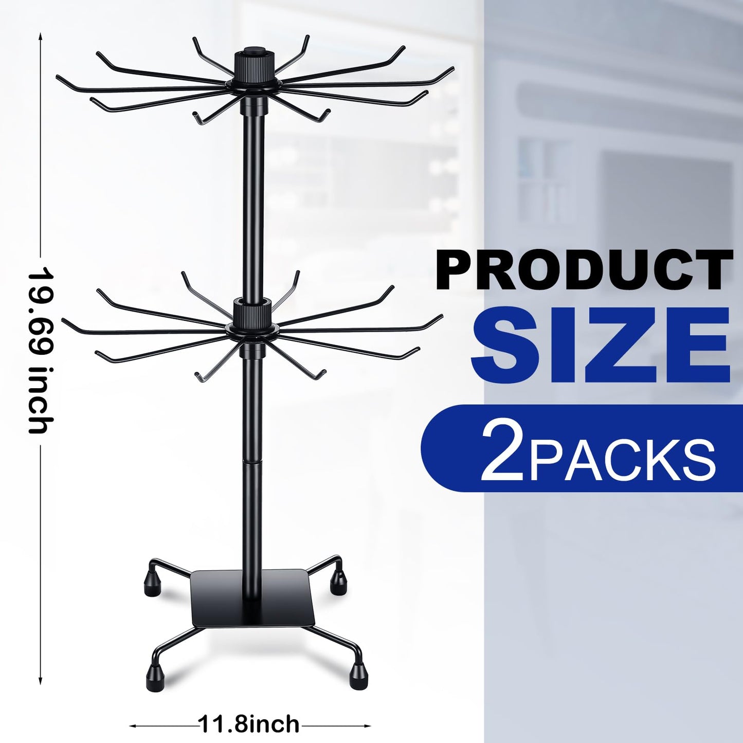 BBTO 2 Pcs Rotating Display Stand Jewelry Display Rack with Hooks Metal Earrings Stand for Vendors Necklace Bracelet Selling(Black,19.69 x 11.8 Inch)