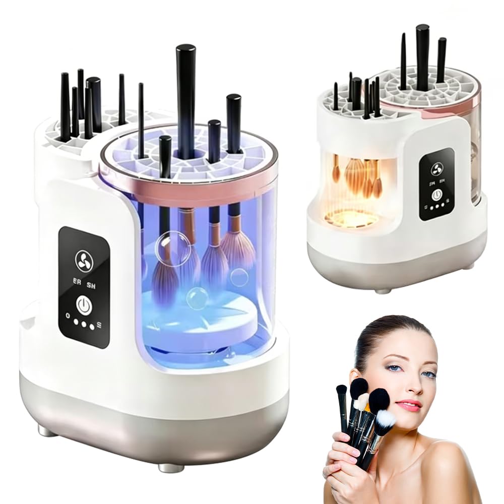 Dexmary Automatic Brush Washing & Air-Drying Machine, Electric Make Up Brush Cleaner Machine, Adjustable 2H/5H Drying, Cosmetic Brushes Cleaner Tool for All Size Beauty Makeup Brush Set, White