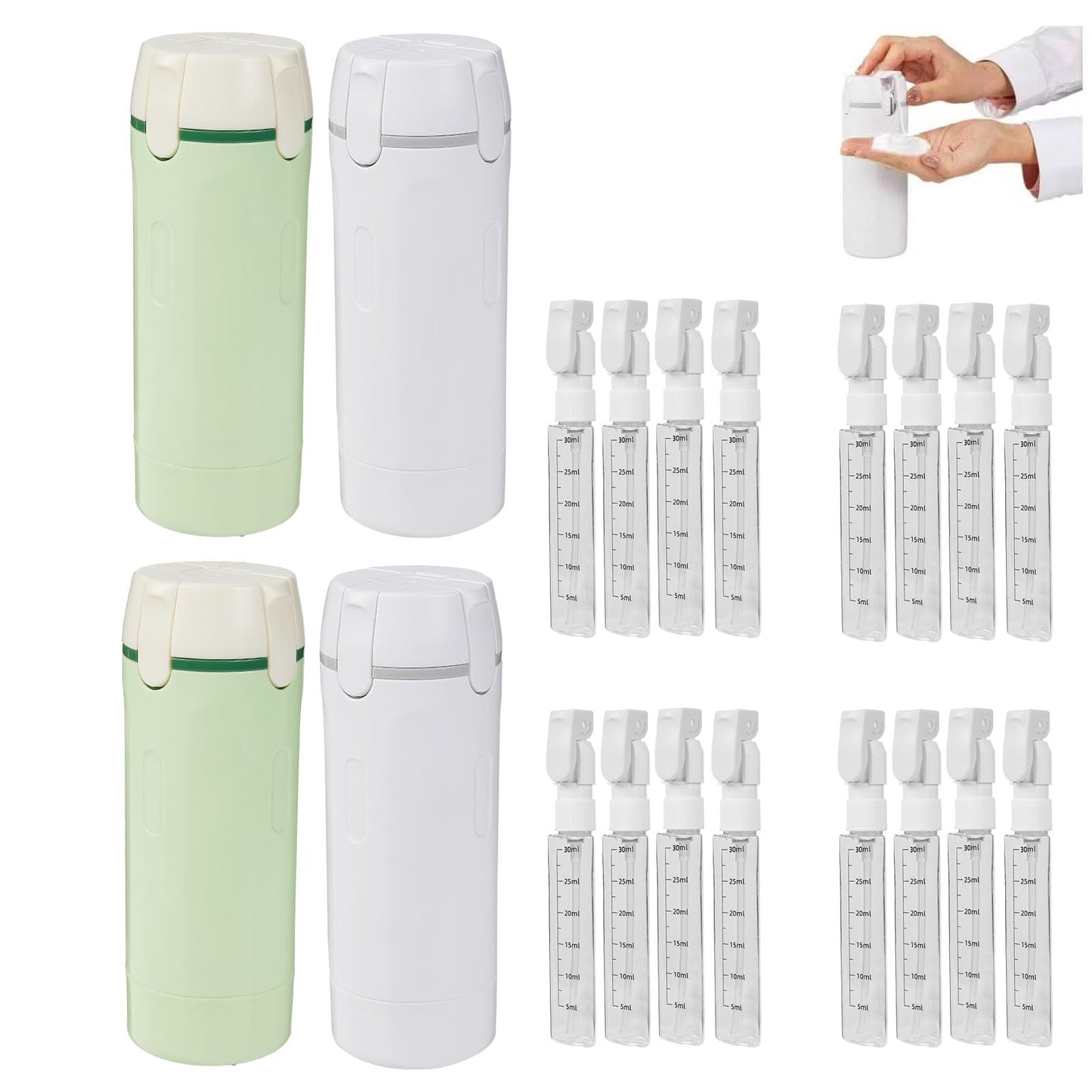 Chefensty 4 in 1 Travel Dispenser Bottle,Refillable Leak Proof and Portable for Shampoo, Conditioner, Shower Gel & Toiletries - Perfect for Vacation, Camping & Gym (4pcs)