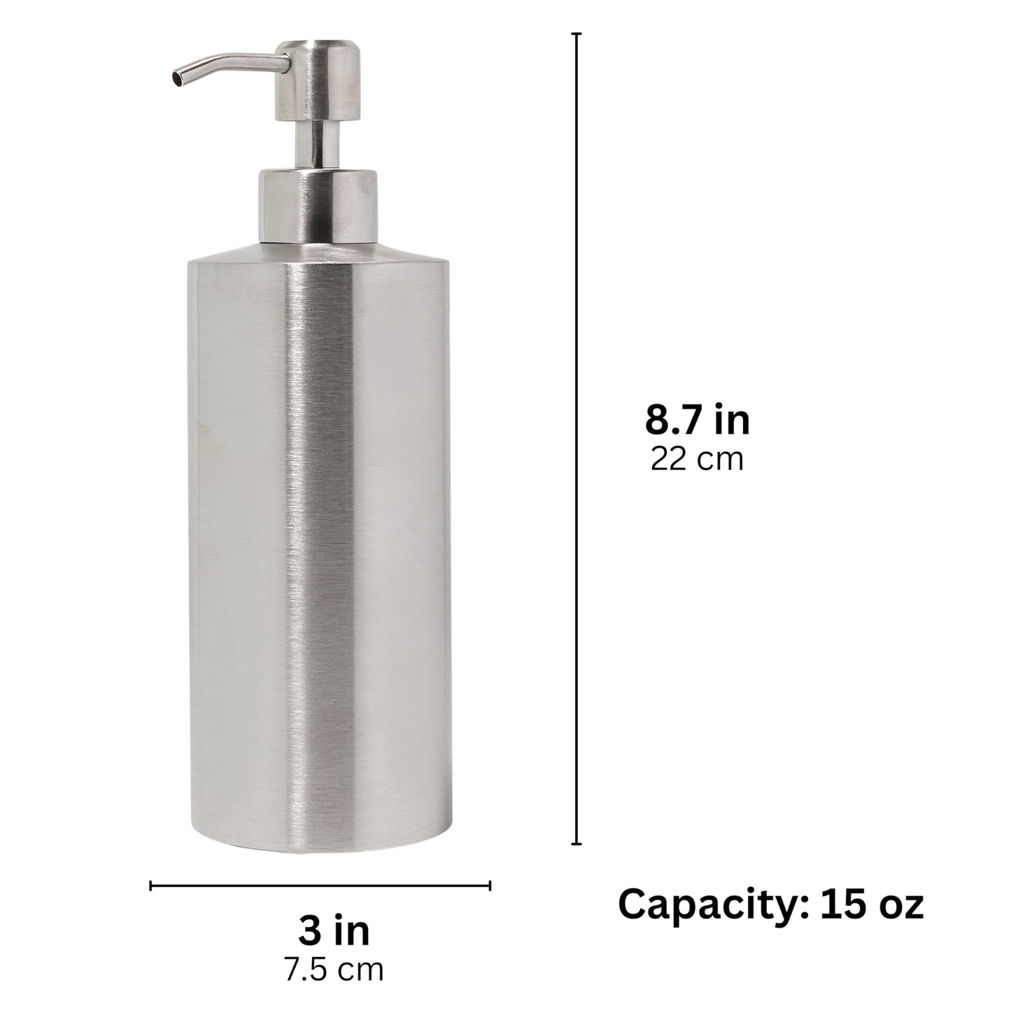 Silver Soap Dispenser for Kitchen & Bathroom – 15 oz Refillable Pump Bottle for Dish Soap, Hand Soap, Shampoo, Conditioner – Modern Countertop Dispenser with Non-Slip Protective Pads