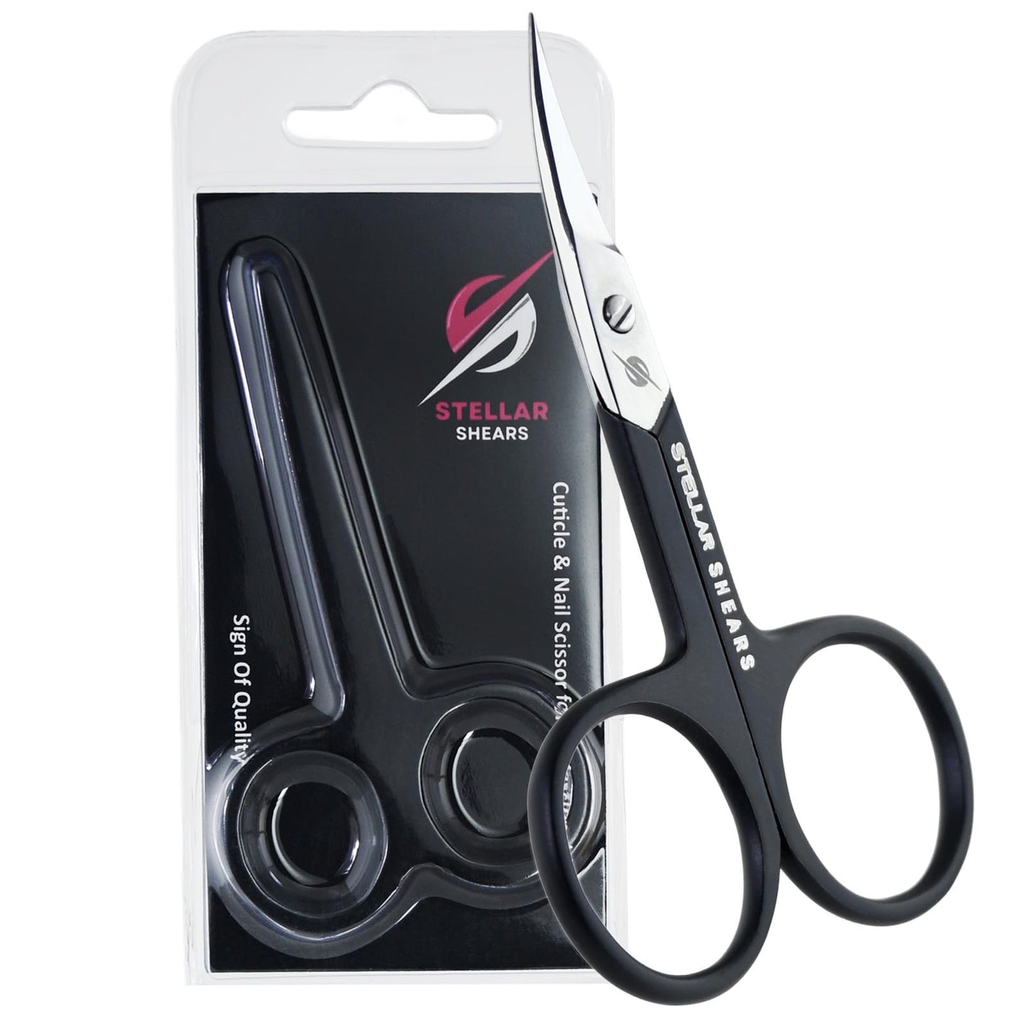 Stellar Shears Precision Cuticle Scissors Extra Sharp Curved Stainless Steel Blades for Professional Nail, Eyebrow & Dry Skin Trimming – Manicure & Pedicure Scissors for Women & Men (Black)