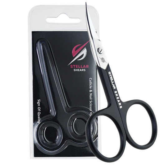 Stellar Shears Precision Cuticle Scissors Extra Sharp Curved Stainless Steel Blades for Professional Nail, Eyebrow & Dry Skin Trimming – Manicure & Pedicure Scissors for Women & Men (Black)