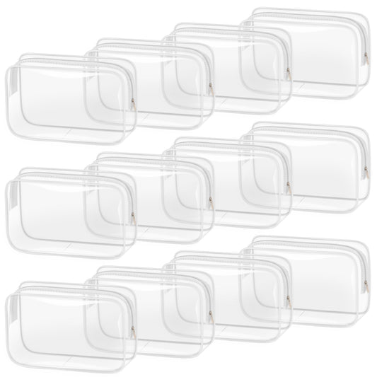 TISRATOK 12 PCS Clear Makeup Bag for Women with Zipper, TSA Approved Toiletry Pouch, Cosmetic Bag Bulk for Travel Organizer Essentials - White,Medium