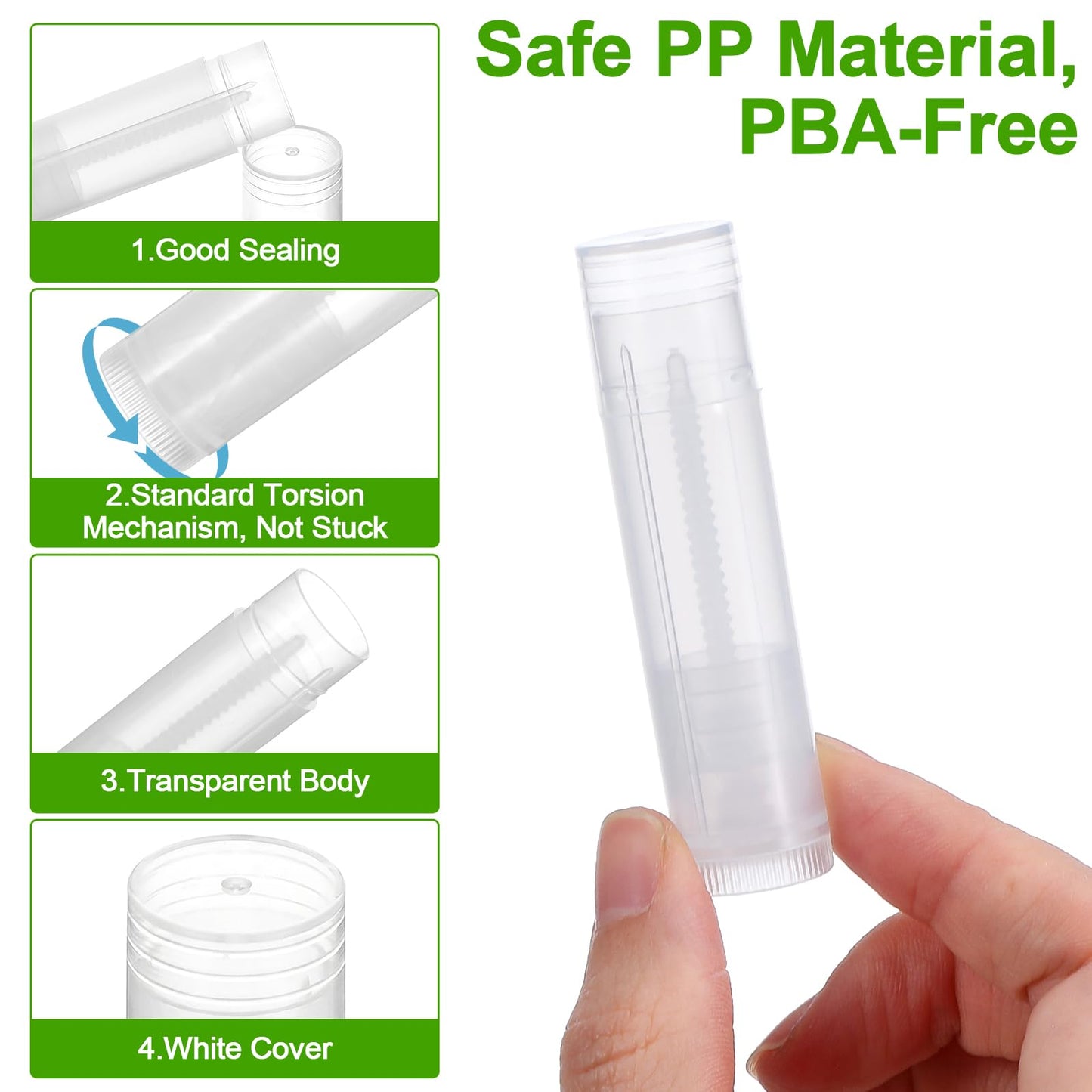 Giloaou 120Pcs Lip Balm Tubes with 50-Hole Filling Tray & Spatula, 5ml Empty Lipstick Tube Containers, BPA-Free DIY Kit for Homemade Cosmetics (Clear Tubes, Green Tray)