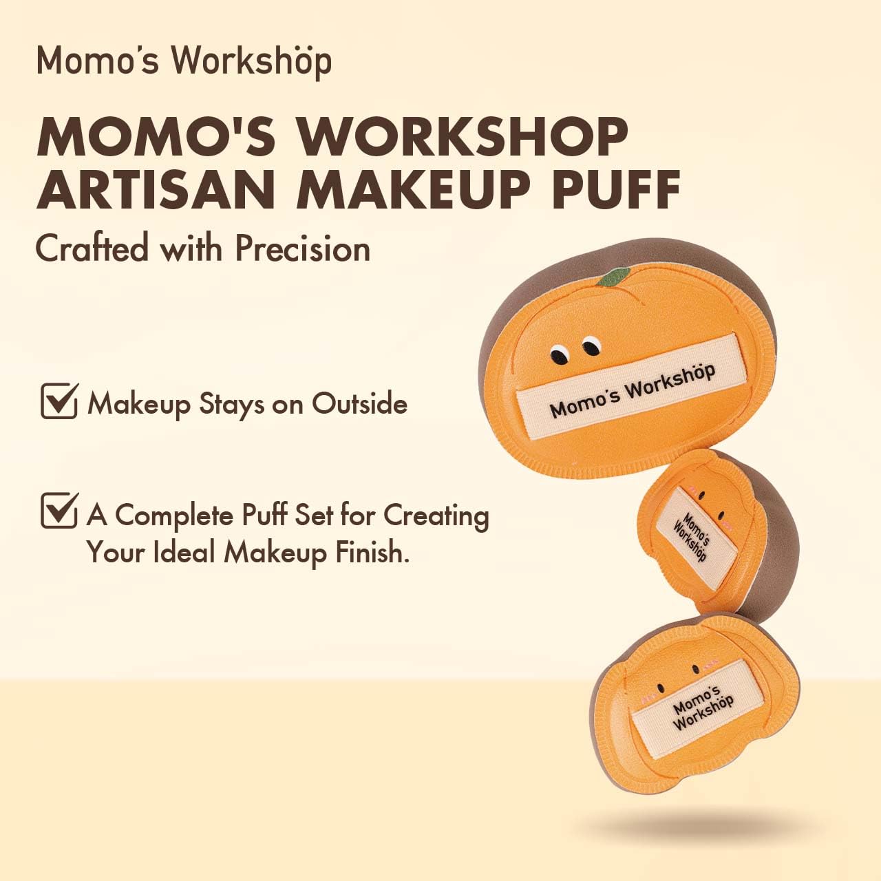 Momo's Workshop Pumpkin Makeup Sponge 3Pcs Rubycell Large+2Mini for Foundation & Concealer