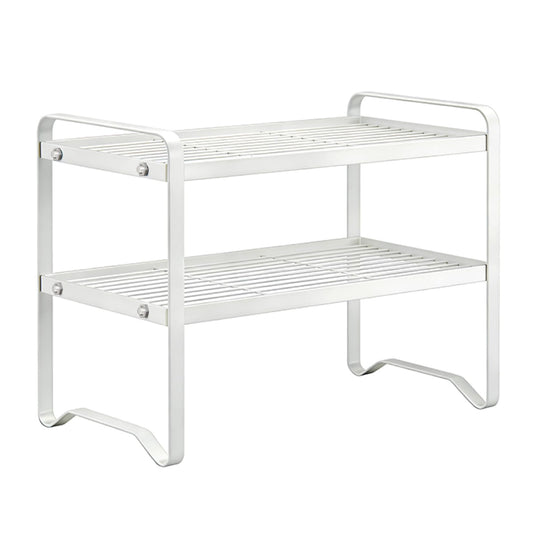 HGZBS Metal Wire Cabinet Shelf - Multi-Functional Storage Solution for Kitchen, Pantry, Countertop & Under Cabinet - Spice Holder, Bookshelf & Cup Display Stand - White, 2-Tier 16" L