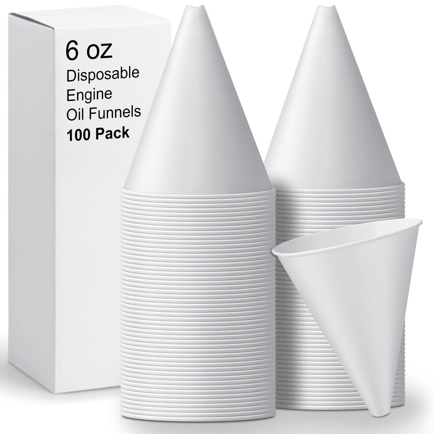 100 Pcs Disposable Paper Engine Oil Funnels, 6oz for Automotive Motor Use, No Spill Funnel for Windshield Washer Fluid, Water, Gas