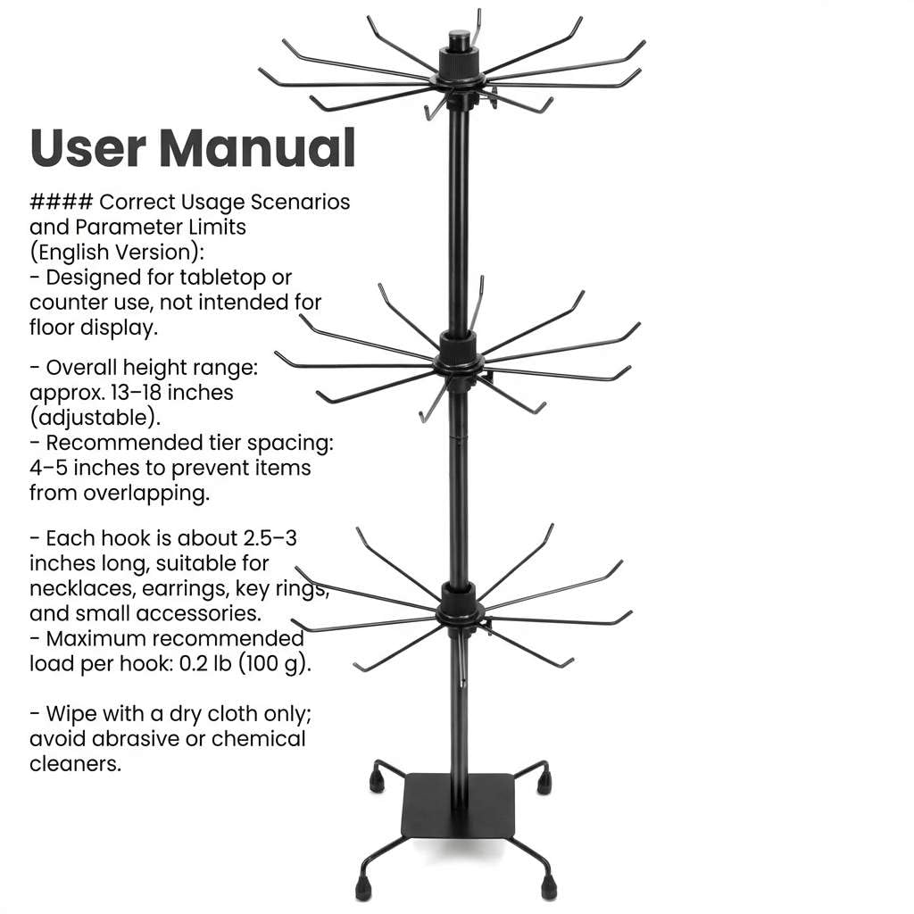 QWORK 3-Tier Rotating Metal Jewelry Display Stand – 2 Sets Adjustable Tabletop Holder for Necklace, Earring & Key Ring