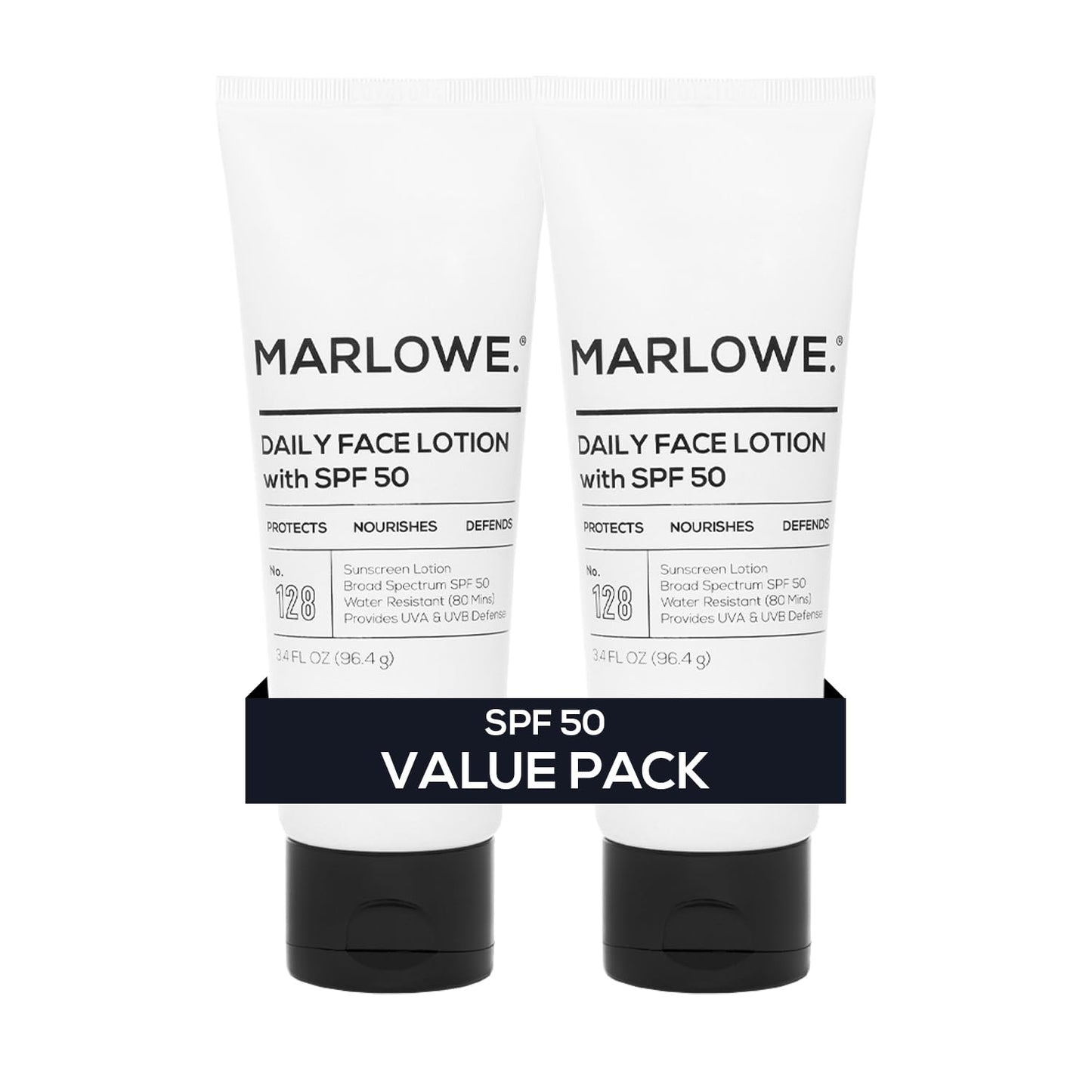 MARLOWE. Face Moisturizer with SPF 50, Daily Sunscreen Lotion, 3.4 oz, 2 Pk