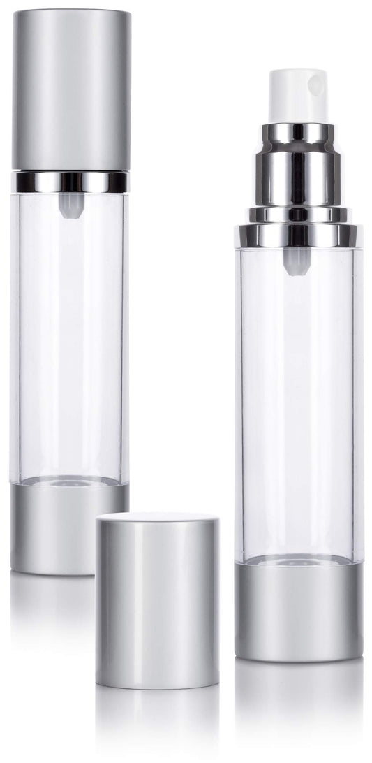 JUVITUS (2 Pack) 1.7 oz Acrylic Airless Spray Bottle Silver Matte Travel Storage