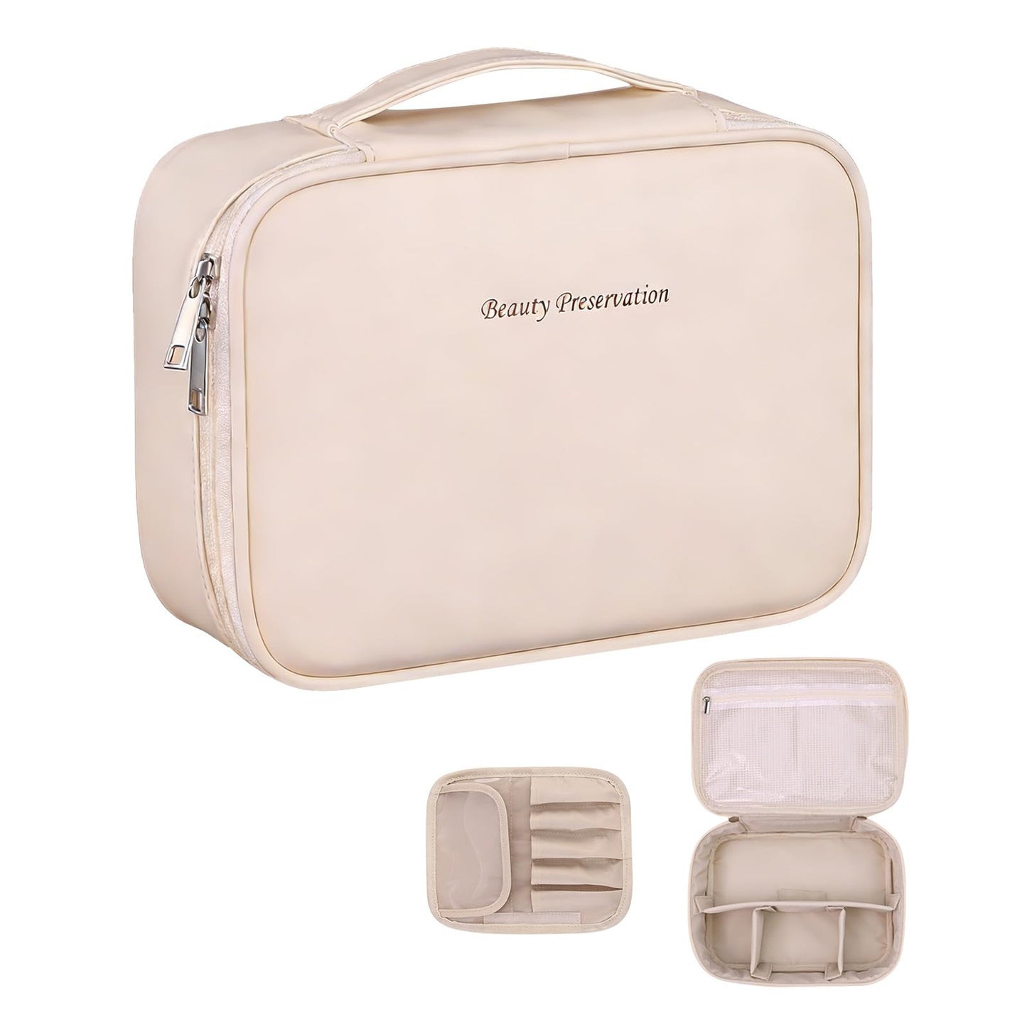 Premium Makeup Bag for Women - Large Capacity Travel Cosmetic Bag Organizer with Multiple Compartments, Water-Resistant Toiletry Bag for Daily Use & Vacation, Stylish Cosmetic Storage Pouch (White)