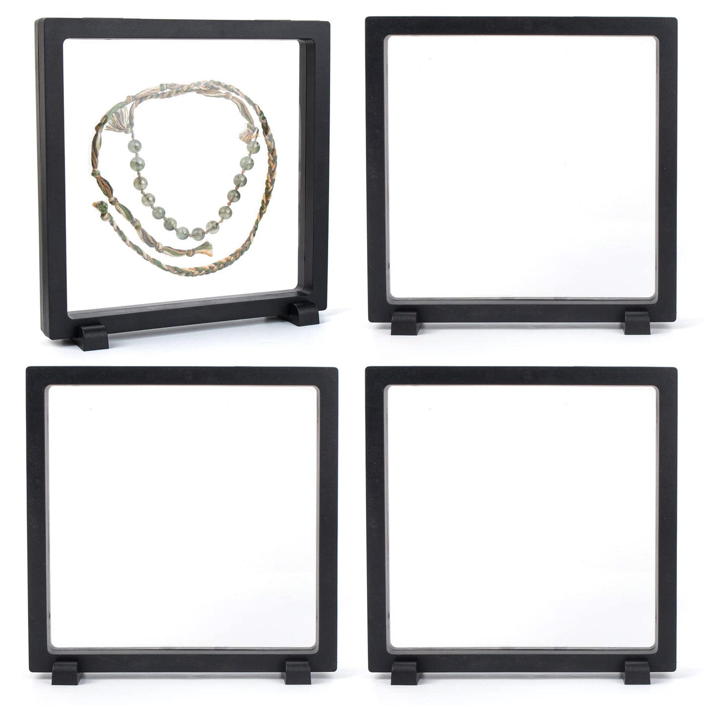 Framendino, 4 Pack Black 3D Floating Frame Display Case 7 x 7 x 0.8 Holder Stands Jewelry Storage Box for AA Medallion Shells Gems