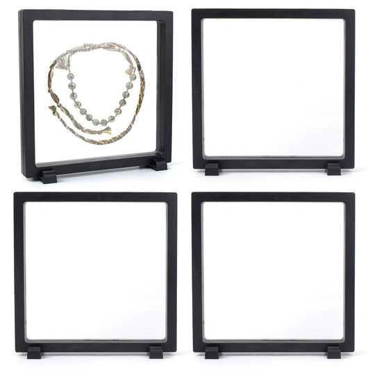 Framendino, 4 Pack Black 3D Floating Frame Display Case 7 x 7 x 0.8 Holder Stands Jewelry Storage Box for AA Medallion Shells Gems