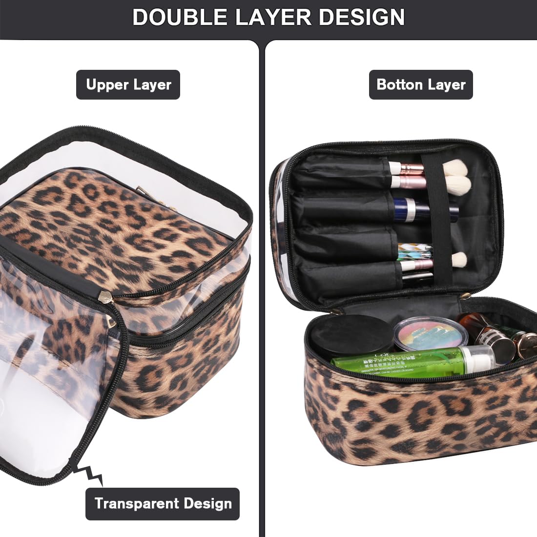 FITINI Makeup Bags Double Layer Travel Storage Cosmetic Cases Make up Organizer Toiletry Bags Water-resistant for Women Makeup Brush Bag,Gradient Green