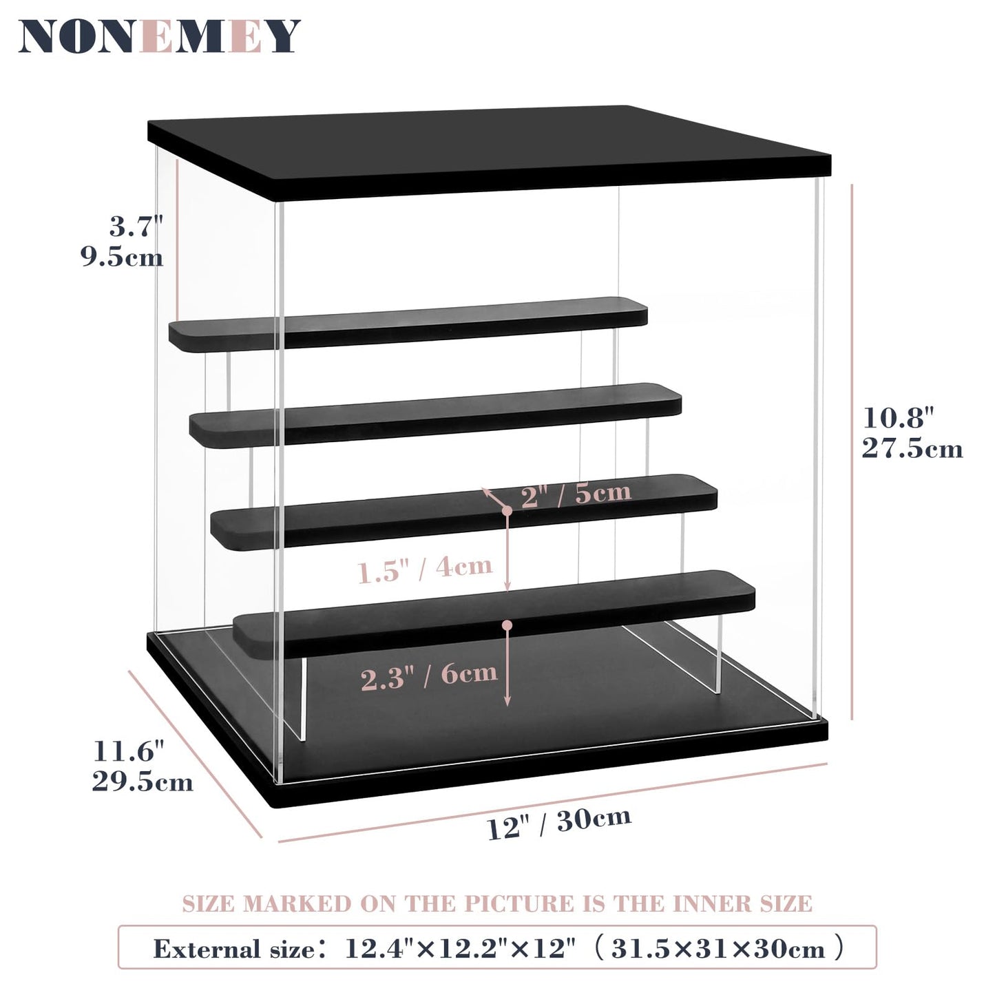NONEMEY Acrylic Display Case with Light, Upgraded 3 Color Light & Adjustable Brightness Showcase,5 Tier Dustproof Clear Toy Organizer Box for Action Figures, Collectibles, 12.4x12.2x12 In