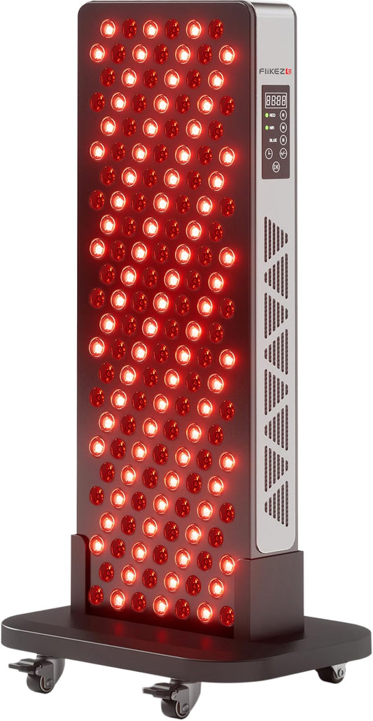 FLIKEZE Red Light Therapy for Body Face, 3+4 Chips 7 Wavements 460nm-880nm Red Light Panel with 4 Modes, Dimmable & Timer, Blue Lights Infrared Light Therapy for Home Office Gym, Elite 156 LEDs
