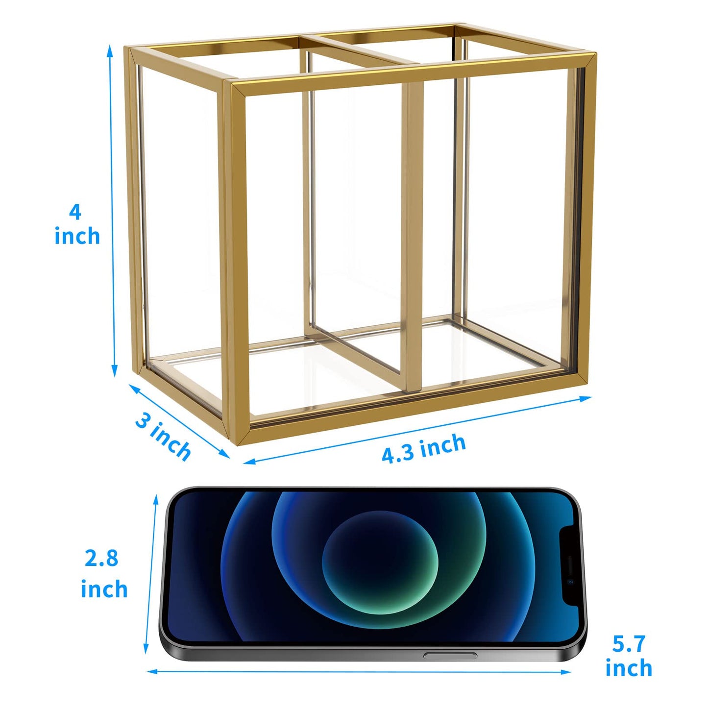 NIUBEE Gold Acrylic Pen Holder for Desk, Clear Pencil Cup Organizer Makeup Brush Holder, Acrylic Desk Organizers and Accessories for Desktop Office - 2 Compartments