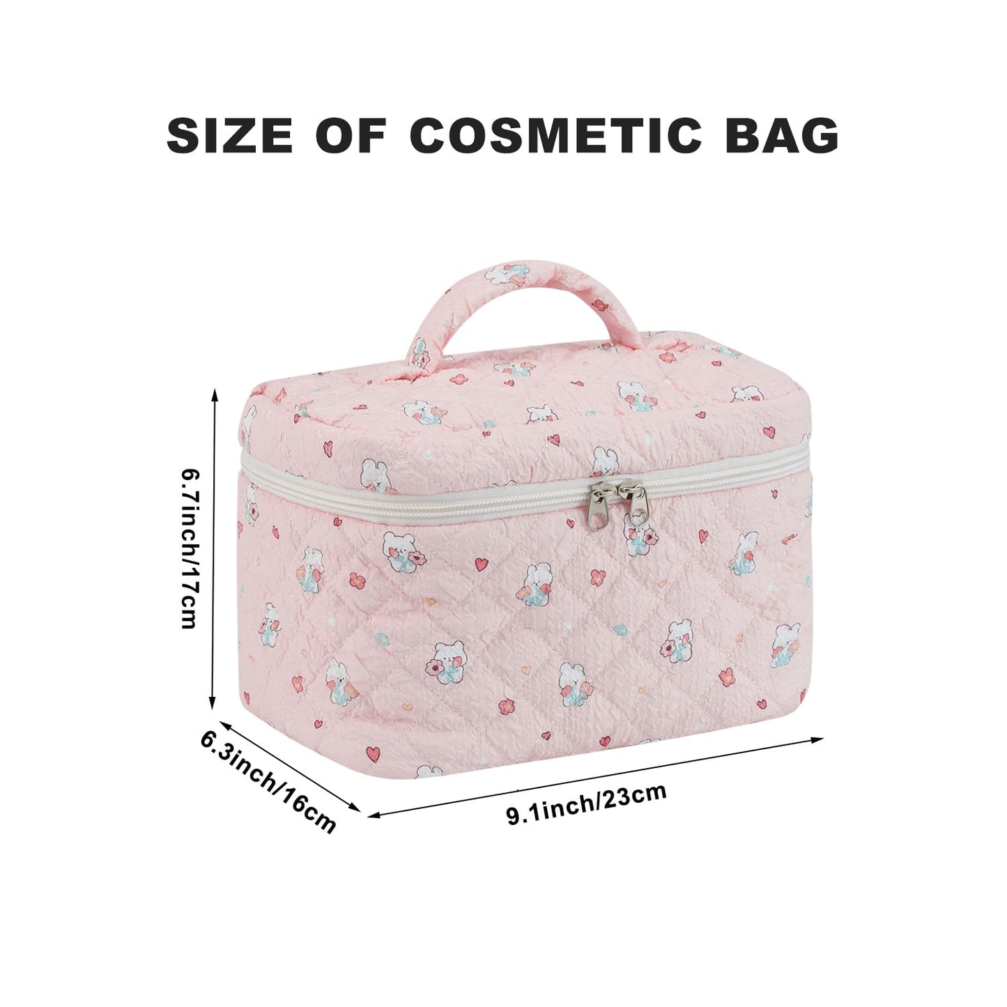 Alamealle Large Cosmetic Bag Travel Makeup Bag with Portable Cute Toiletry Bag Aesthetic Make Up Bags Organizer with Handle for Women (Pink)